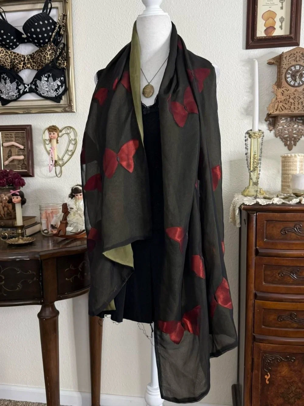 Silk whimsigoth boho dark fairy grunge butterfly scarf